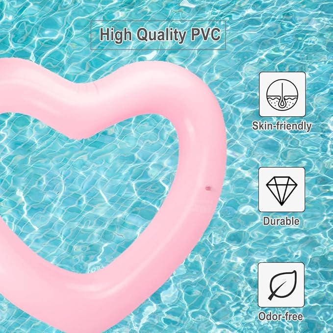 Inflatable Heart Pool Float, Sweet Love Swim Rings Float Loungers Tube for Summer Water Fun Beach Party Toys for Kids, Adults