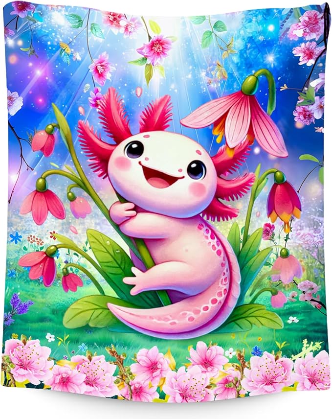 Girls Blanket, Axolotl Blanket for Girls, Gifts for Toddler Kids, Cute Flannel Throw for Bedroom, 50"x60"