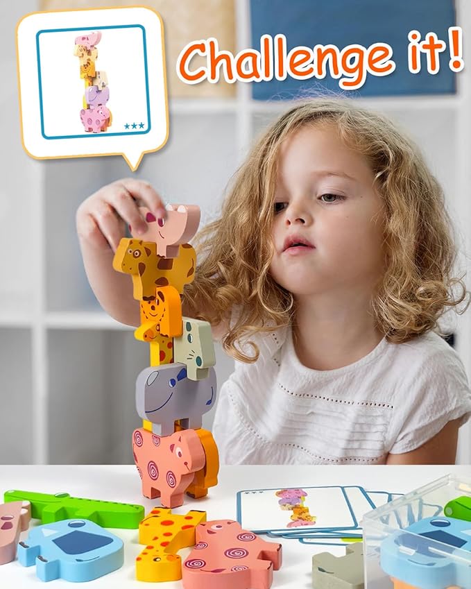 Montessori Toys for 1 2 3 Year Old Boys Girls, Toddler Toys Age 2-4, 10 Pack Wooden Animal Blocks Sorting & Stacking Education Toddler Puzzles Toy,1 2 3 Year Old Girl Boy Birthday Gifts