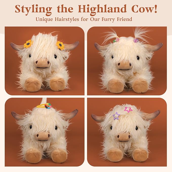 Highland Cow Stuffed Animals, Microwavable Stuffed Animal Adorable Fluffy Highland Cow Plush for Warmth Comfort, Heatable Coolable Lavender Scent Toy, Cute Soft Plushies Gift for Kid Boy Girl & Adult