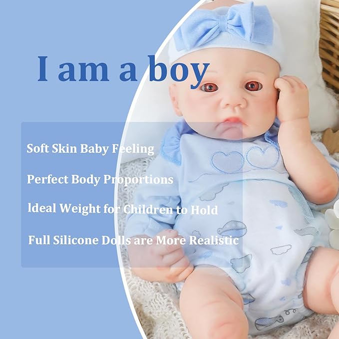 16.14 in Full Silicone Reborn Baby Dolls, 1:1 Lifelike Newborn Dolls Non Vinyl Realistic Reborn Toddler Dolls Boy Washable Sleeping Doll