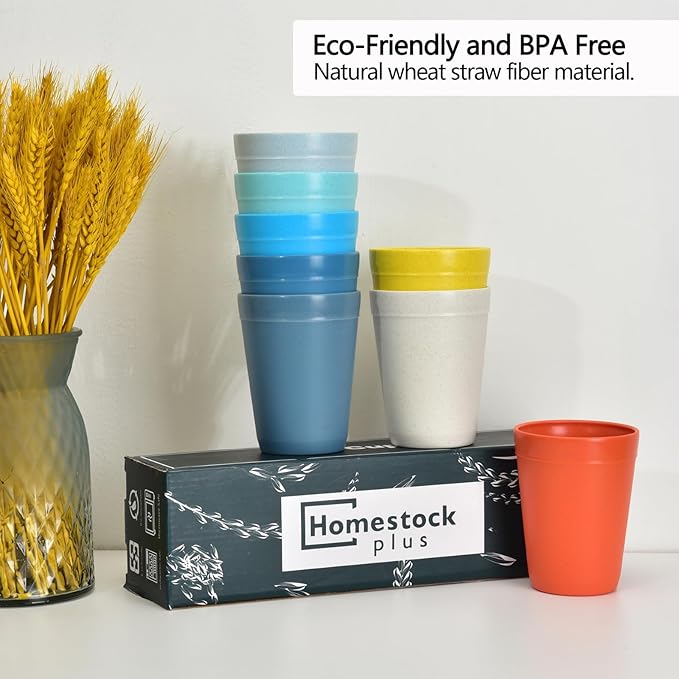 Homestockplus 16 Oz Unbreakable Drinking Reusable Cup Wheat Straw Cups Dishwasher and Microwave Safe Water Glasses BPA Free E-Co Friendly Tumbler Cups【Set of 8】