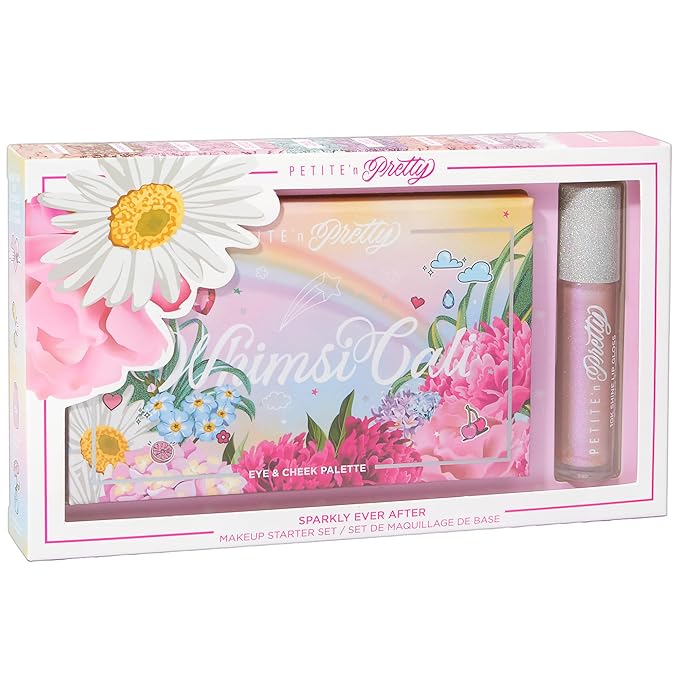 Petite 'N Pretty - WhimsiCali Eyeshadow & Cheek Makeup Palette and 10K Shine Lip Gloss Duo – Natural & Non-Toxic Face Makeup for Kids, Children, Tweens and Teens