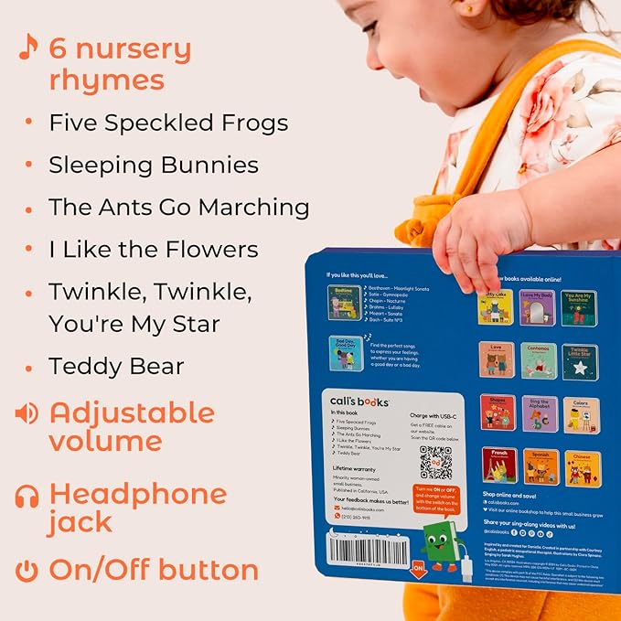 Cali’s Books Wind Down – USB-C Rechargeable Baby Book for Toddlers 1-3, Headphone Jack, Expert-Designed Bedtime Musical Book with Gentle Activities and Affirmations for a Calming Nightly Routine