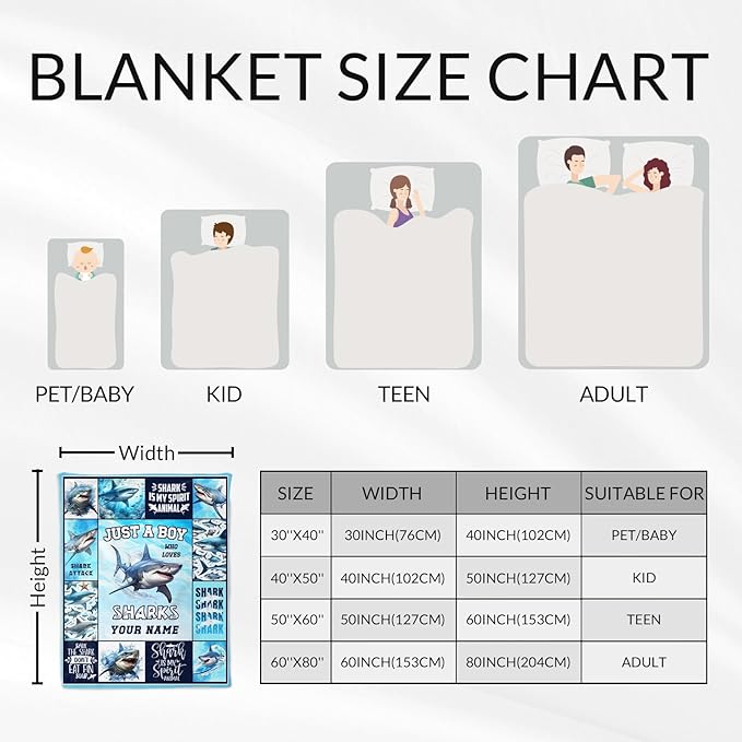 Personalized Shark Gifts for Boys - Soft, Lightweight Shark Throw Blanket - 40 x 50 Inches Colorful Cute Blankets Stuff for Couch, Sofa