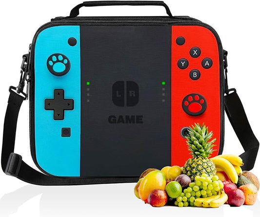 Insulated Lunch Box for Boys Girls, Game Lunch Bag for School Work Office Travel Picnic Hiking Beach, Reusable Portable Lunchbox with Adjustable Strap