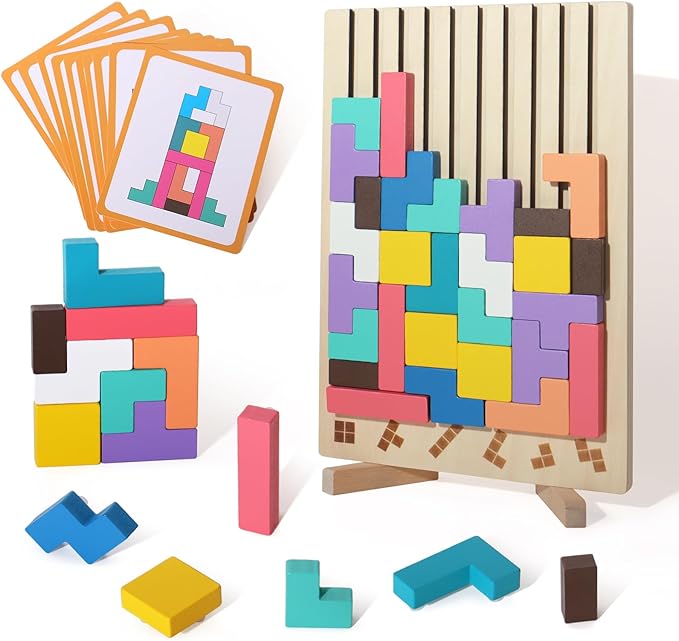Wooden Russian Blocks Puzzle Brain Teasers Toy Tangram Jigsaw Puzzle Intelligence Colorful 3D STEM Montessori Educational Gift for Boys and Girls,Board Game Educational Toys for Toddlers 3-6 Years
