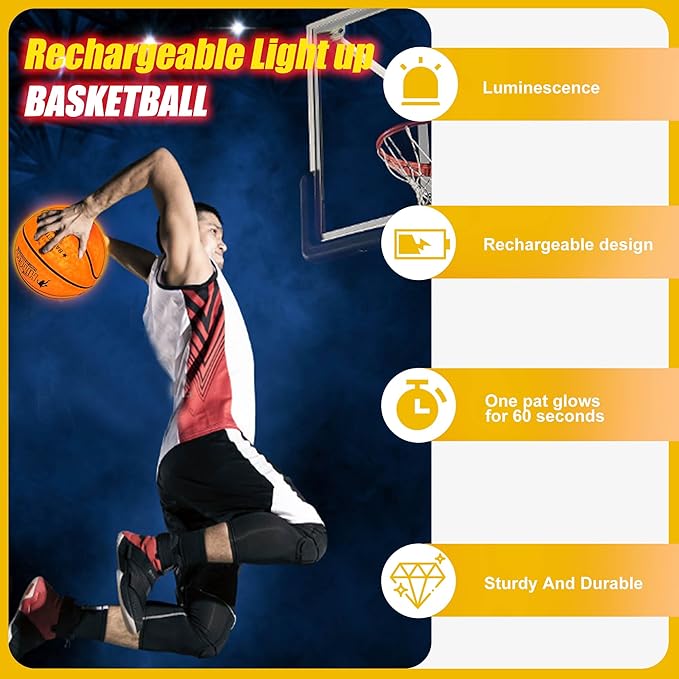 Glow in The Dark Basketball - Water-Resistant, Size 7, Impact Activated, Includes Pump, Manual, Pre-Installed Batteries & 10 Extra Batteries - Light Up Basketball - Orange
