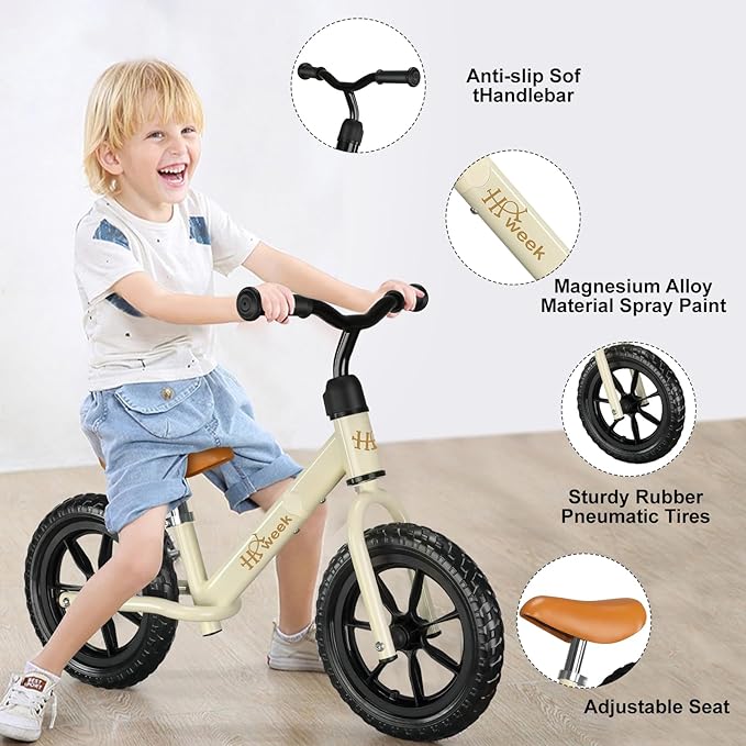 Toddler Balance Bike 12” No Pedal Training Bicycle for Kids 24 Months to 5 Years Tool-Free Adjustments Seat and Handlebar Best Gift for 2 3 4 5 Boys Girls