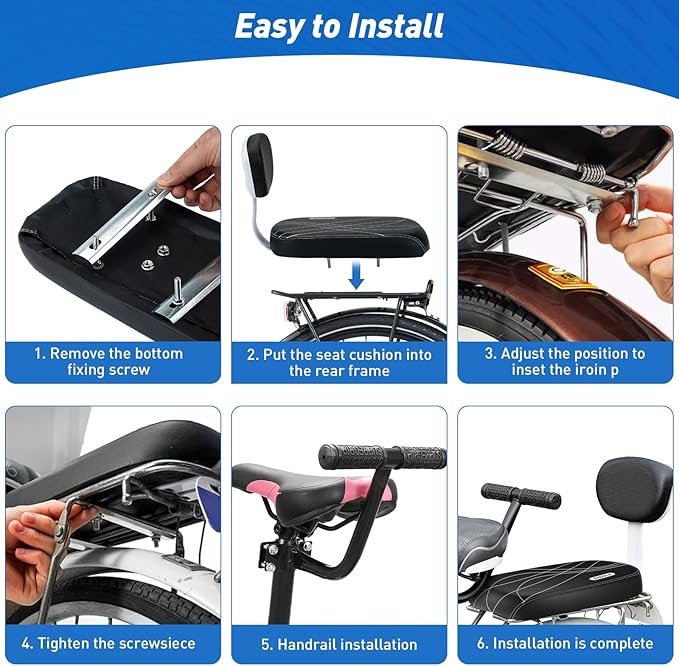 ZHOUWHJJ Bicycle Rear Seat Cushion Armrest Footrest Set, Kid Child Carrier Bicycle Baby Seat, Including Cushion and Backrest, Armrest Handrail, Footrests, Bell, Black