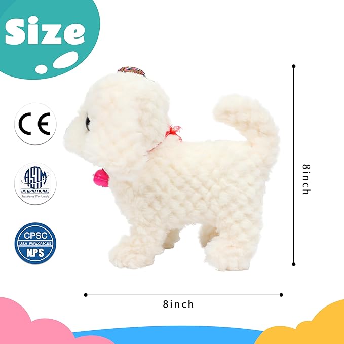Cuteoy Walking White Dog Stuffed Animal Talking Wagging Nodding Educational Plush Puppy Toy Electric Interactive Animated Plushies for Girls Boys Birthday