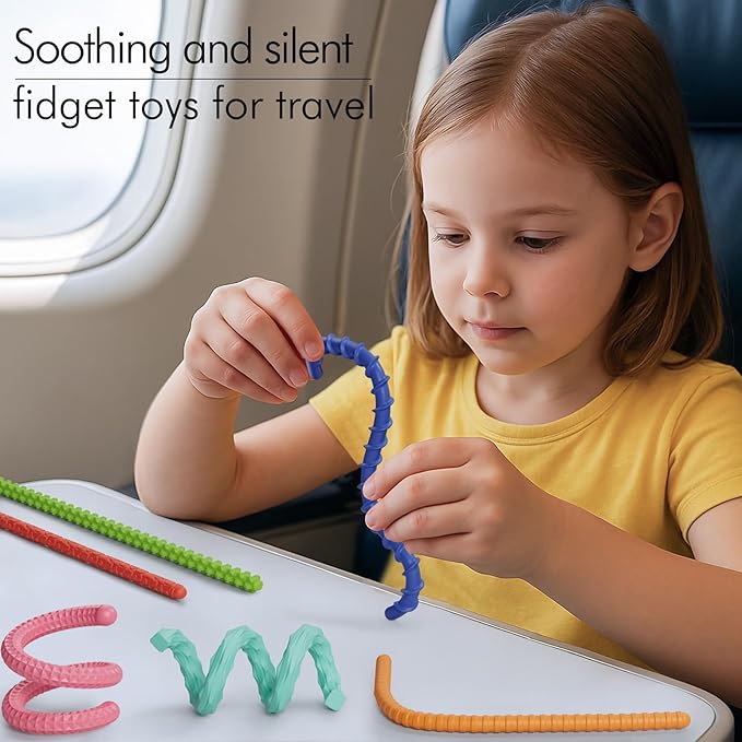 Sensory Fidget Toys for Kids Adults,6PCS Flexible Fidget Sticks for Stress Anxiety Autistic ADHD, Calm Down Travel Airplane Essentials Toys, Stuffers for Teens Kids