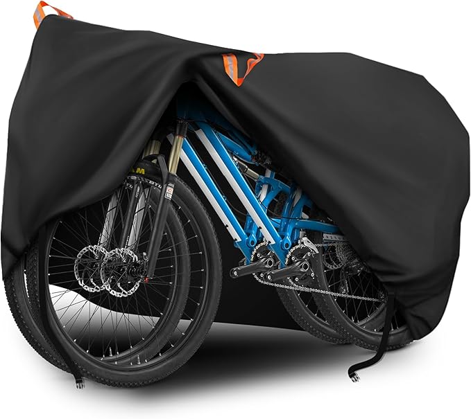 Bike Cover, Bicycle Cover Outdoor Waterproof Storage All Weather Rain Sun Windproof for Mountain Road Bike Electric Bike with Lock Holes & Reflective Strip (1 or 2 Bikes)