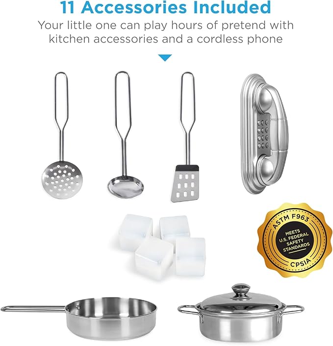 Best Choice Products Pretend Play Kitchen Wooden Toy Set for Kids w/Realistic Design, Telephone, Utensils, Oven, Microwave, Sink - Sage