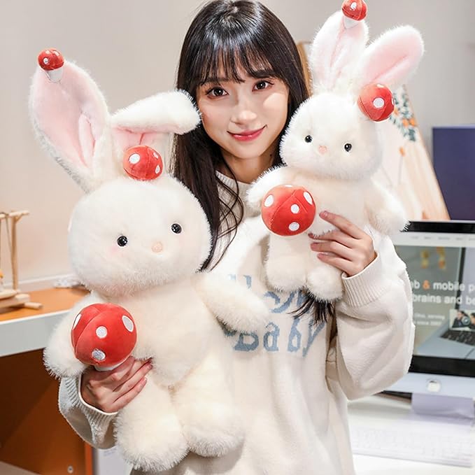 PEACH CAT Mushroom Bunny Stuffed Animals 15.7" Cute Rabbit Plushies Soft Plush Toys Gifts for Kids White