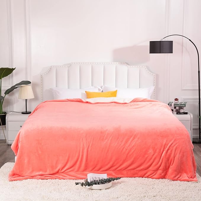 NANPIPER King Size Sherpa Blanket, Soft Fleece Throw for Bed, Reversible Thick Fuzzy Blanket for Winter (Living Coral, 90x108 inches)