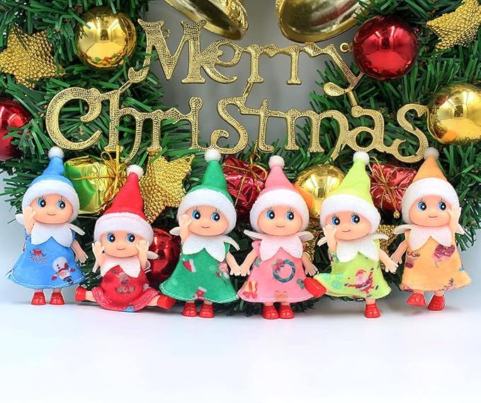 WULEEUPER Tiny Baby Elf Doll | Christmas Miniature Elf Decoration | Newborn Gift | Baby Grow Girl and Boy Elf Dolls (Blue Dress)