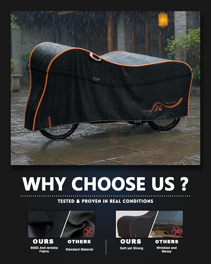 Adult Tricycle Cover – Waterproof Outdoor Trike Covers for 3 Wheel Bike, Heavy Duty 600D Oxford Fabric – Fits Adult Trike, Electric Tricycle, Cruiser or Road Bikes – UV, Snow & Rain Protection