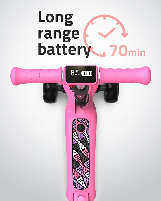Elecorange T200/T500 Balance Electric Scooter for Kids Age 4-9, 2 Types Front Wheels, Electric Horn, Full Body Lights Up, Wide Deck, 5Mph Safe Speed, 70min Riding, Foldable Kick Scooter Boys & Girl