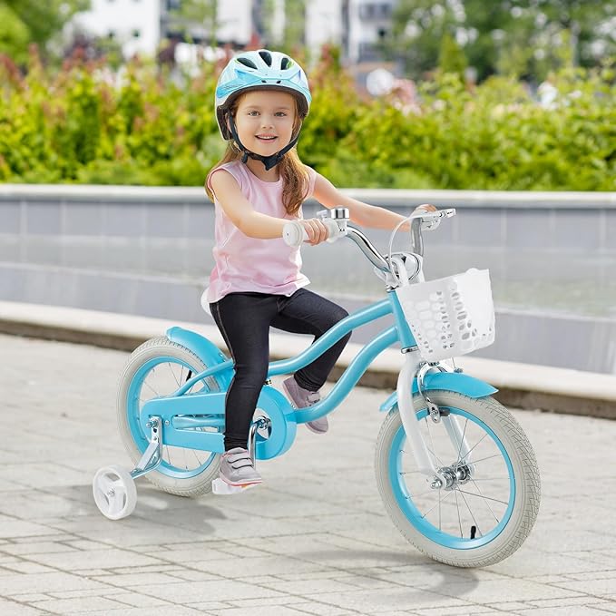 HONEY JOY Kids Bike, 12 14 16 18 20 Inch Toddler Bikes w/Training Wheels, Handbrake & Coaster Brake, Fully Enclosed Chain, Adjustable Handlebar & Seat, Kids Bicycle w/Basket, Girls Boys Bike 3-8
