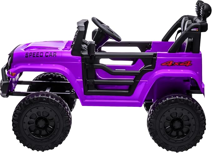 12V Ride On Car, Electric Car for Kids, Ride on Toys, Kids Cars with 3 Speeds Adjustable, Bluetooth, Parent Remote Control, Spring Suspension, AUX Port-Black (Purple, 12V-1Seater)