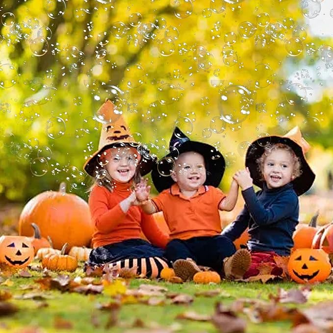 Halloween Bubble Machine, Automatic Fireworks Bubble Blower with Spooky Sound & Dazzling Lights, Portable Bubble Maker Toys with DIY Stickers for Kids Halloween Party Fun (Halloween)