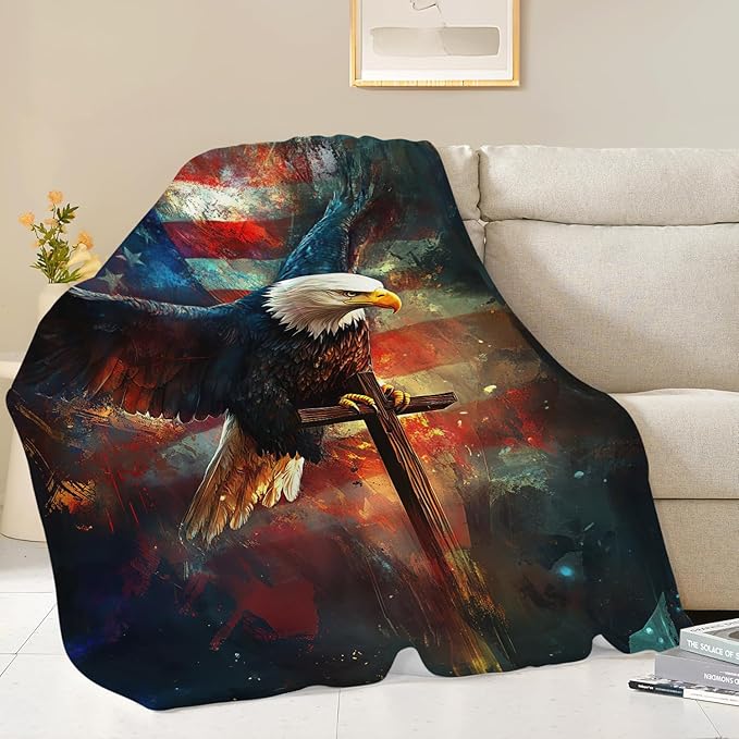Bald Eagle Blanket American Flag Eagle Throw Blanket Gifts for Men Women Boys Girls Kids Adults Super Soft Cozy Plush Fluffy Fuzzy Fleece Blanket Home Decor 60''X80''