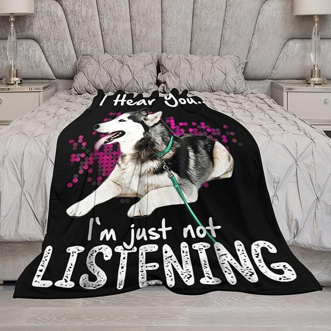 Husky Dog Blanket - Funny Throw Blanket for Kids & Adults, Soft Warm Cozy Fleece, 40"x50"