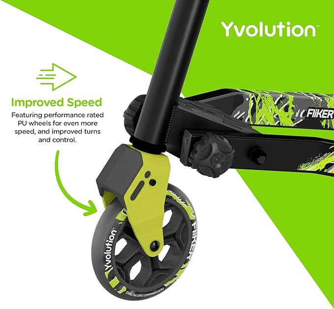 Yvolution Fliker Kids Drift Scooter, Adjustable Handlebar in 3 Heights, 3 Wheels, for Boys and Girls Age 7+ Years Old, Max User Weight 220lbs/100kg
