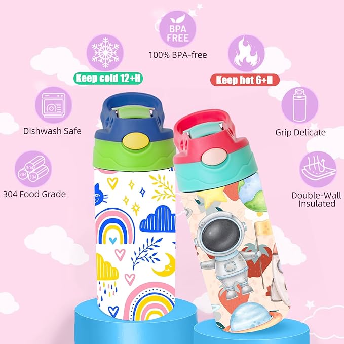 Mixed Color 30pack 12oz Kids Sippy Cup Sublimation Stainless Steel Thermos Kids Water Bottle For School Toddler Cups Spill Proof With Straws and Lids