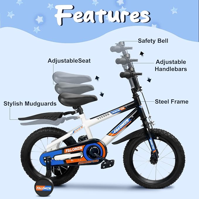 12/14/16 Inch Children’s Bike for Toddlers Kids Ages 3-8, Safe Non-Slip Tires, Removable Training Wheels, Coaster Brake, Easy Assembly, Perfect for Boys and Girls, Blue and White