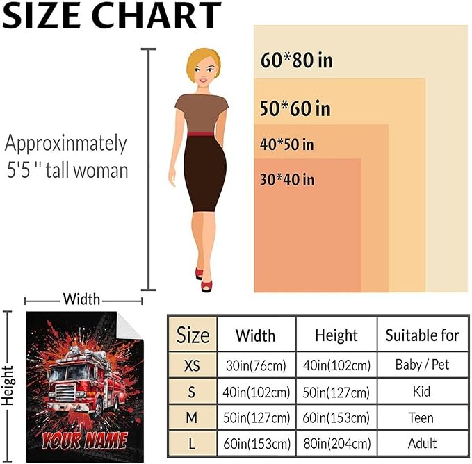 Personalized Fire Truck Blanket for Boys - Cozy Fuzzy Flannel Throw Gifts for Teens, Men - Firefighter Throws Blankets Decor for Couch, Sofa