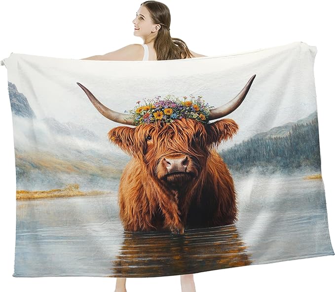 Highland Cow Blanket for Women, Highland Cow Fleece Blanket Gifts for Boys Girls, Warm Cozy Soft Flannel Stuff for Bed Sofa Couch 80" x 60"