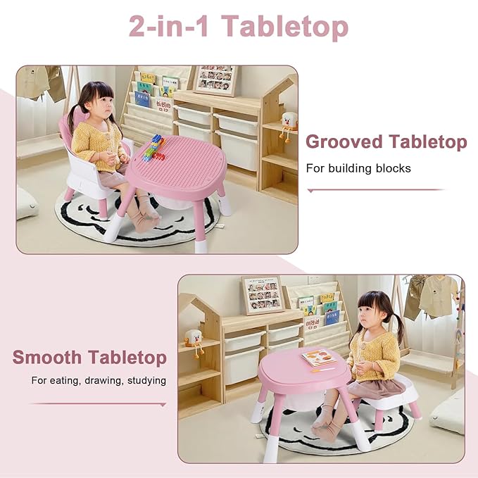 Babyliebe 15-in-1 Baby High Chair, Convertible Highchair for Babies and Toddlers with Activity Center, Booster Seat, Building Block Table, Toddler Chair with Safety Harness, Removable Tray (Pink)