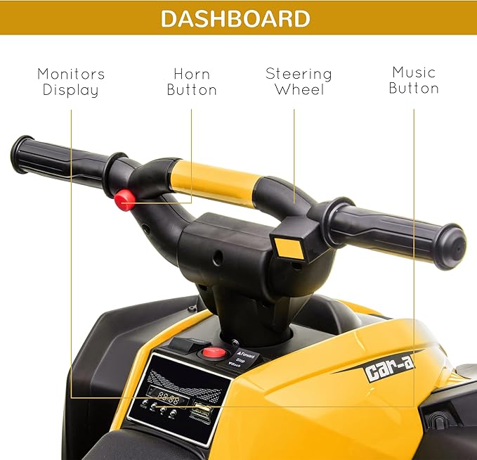 Aosom 12V Kids ATV Quad Car with Forward & Backward Function, Four Wheeler for Kids with Wear-Resistant Wheels, Music, Electric Ride-on ATV for Toddlers Ages 3+ Years Old, Yellow