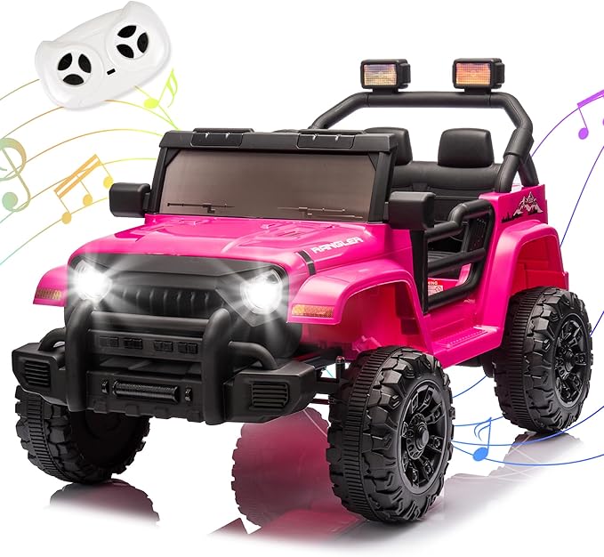 Ride on Truck Car, 12V Kids' Electric Vehicles W/Parents Control, Ride on Toys for Toddlers with Music, Bluetooth, Four-Wheels Suspension, USB, Headlights, Pink