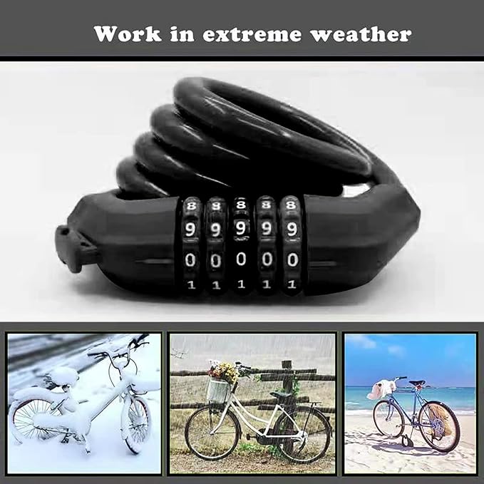 Bike Lock Cable, 4 Feet Resettable Cable Lock, Self Coiling 5 Digit Combination Bike Lock, Pefect for Locking Motocylce E Bike Scooter Skatebord (Black)