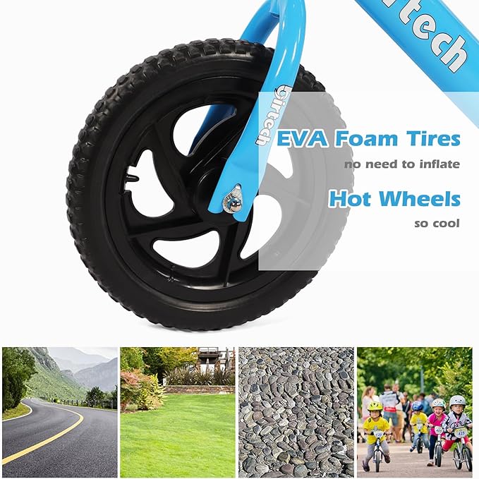 Birtech Balance Bike for 2-5 Year Old, 12 Inch Toddler Bike No Pedal Training Bicycle with Adjustable Seat Height, Airless Tire (Light Blue)