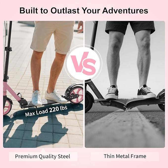 Kick Scooter for Kids Age 8+, Teens, Adults, Dual Suspension Foldable Lightweight Scooter with 8 Inch Big Wheels, Max Load 240 LBS Wide Deck