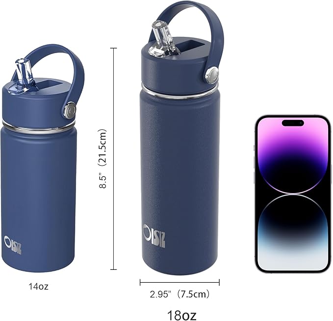 OISIZ 18oz Kids Water Bottle with Straw Lid, Vacuum Insulated Water Bottle 316 Stainless Steel Bottles for Kids for School, Leakproof Water cups, BPA Free and Keep Cold for 24 Hours,Easy to Clean