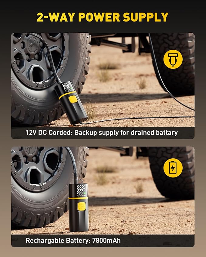 AUXITO A502 Tire Inflator Portable Air Compressor - 150PSI Dual Cylinder 7800 mAh & 12V DC, Bike Pump Air Pump for Car, Truck, Bike, Motorcycle with Digital Tire Pressure Gauge, Car Gifts for Men