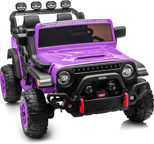 2 Seater Electric Ride on Car Truck, 24V 4x4 Ride on Toy for Kids 4-8 with Remote Control, EVA Tires - Purple
