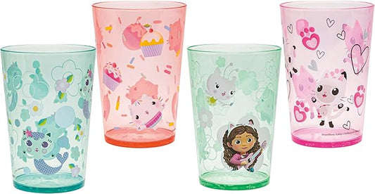 Zak Designs DreamWorks Gabby's Dollhouse Nesting Tumbler Set for At Home, 14.5oz Non-BPA Plastic Cups, 4-Pack (Gabby, Pandy Paws, Cakey Cat, Mercat, Kitty Fairy, Baby Box)