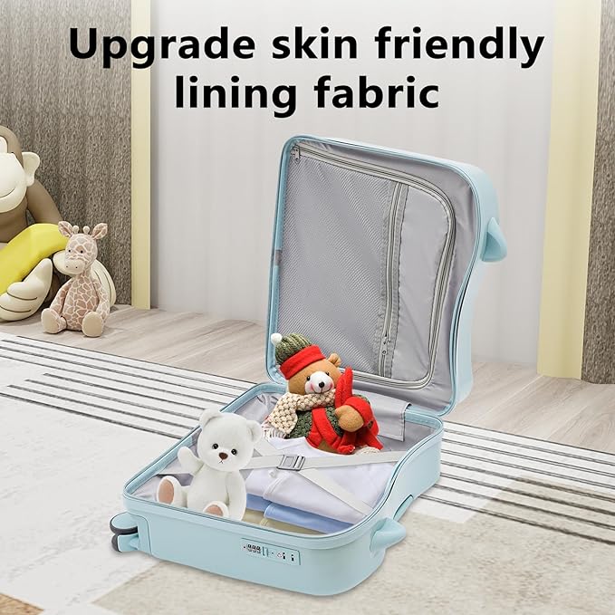 18 inch Children's Ride On Trolley, Kids Ride On Luggage with Universal Wheel, Kids Ride-On Suitcase, Waterproof Unisex Boys Girls Travel Suitcase (Sky Blue)