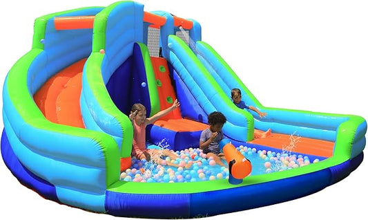 Waterslide Bounce House,Kids Water Park with Ball Pit for Wet and Dry,Inflatable Bouncy Castle with Blower for Summer Party