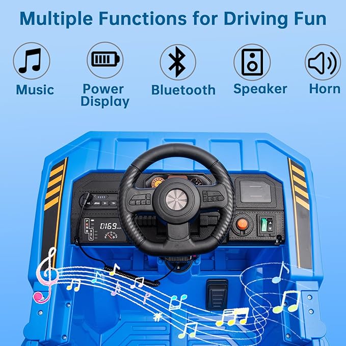 12V Ride On Construction Truck, Battery Powered Ride On Car with Remote Control, Kids Electric Vehicle with Shovel, Speaker, Blue
