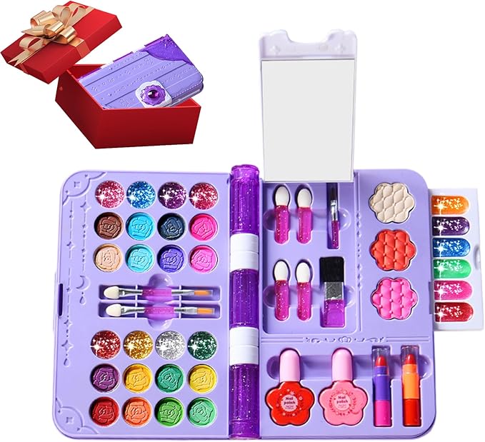 Kids Real Makeup Sets for Girls - Girl Toys, Safe Washable Children Pretend Dress Up Toys Make Up Starter Kit, Easy Cleanup Birthday | nontoxic Cosmetic Case Makeups Sets for Girls Ages 2-12