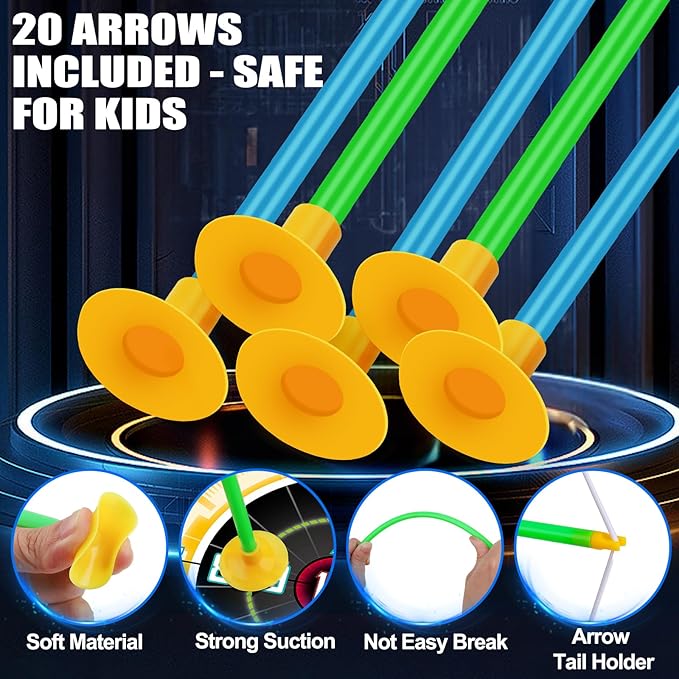 2 Pack Kids Bow and Arrow Set, LED Light Up Archery Set with 20 Suction Cup Arrows, Indoor Outdoor Sport Games for Kids Ages 4-8 8-12, Birthday Gifts Toys for 4 5 6 7 8 9 10 11 12 Year Old Boys Girls