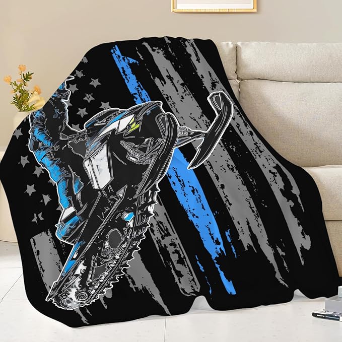 Snowmobile Blanket Gifts for Girls Boys Skiing Sports Throw Blankets Cozy Plush Fleece America Flag Flannel Fuzzy for Men Women 60"X50"