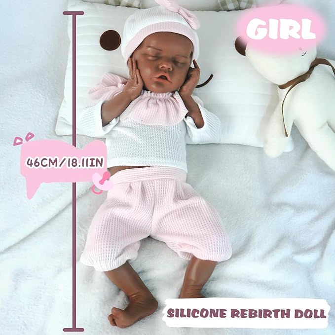 18.11 in Full Silicone Reborn Baby Dolls, 1:1 Lifelike Newborn Dolls Non Vinyl Realistic Reborn Toddler Dolls Boy Washable Sleeping Doll